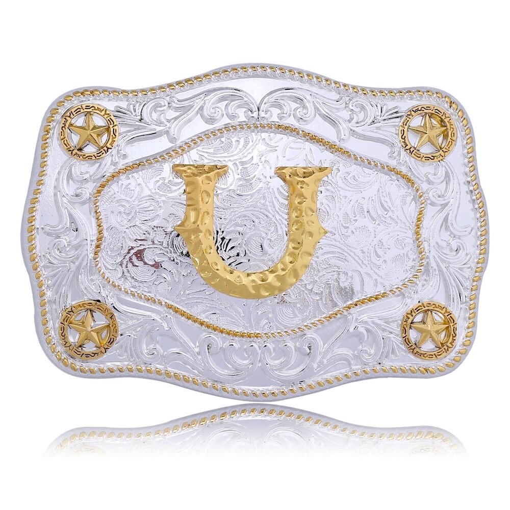 7791 Western Belt Buckles Initial Letters ABCDJMR to Z Large Gold Rodeo